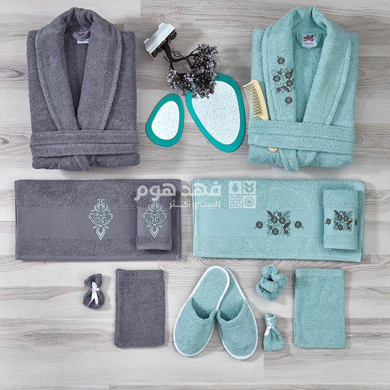 طقم روب حمام قطن 100% 14 قطعة RICH GREY & GREEN