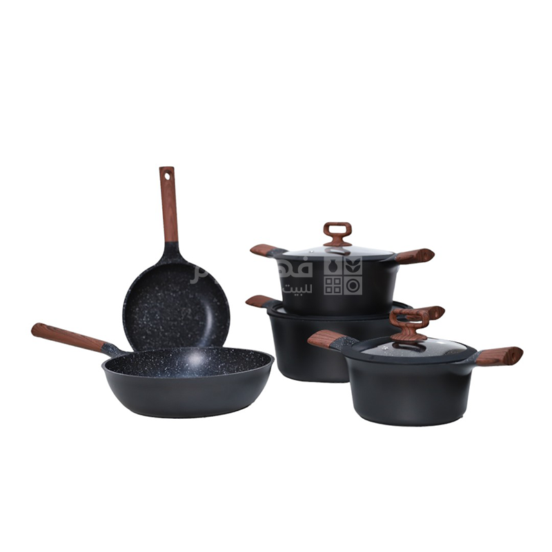 طقم طناجر جرانيت 8 قطع ثقيل يدين خشب COOKWARE